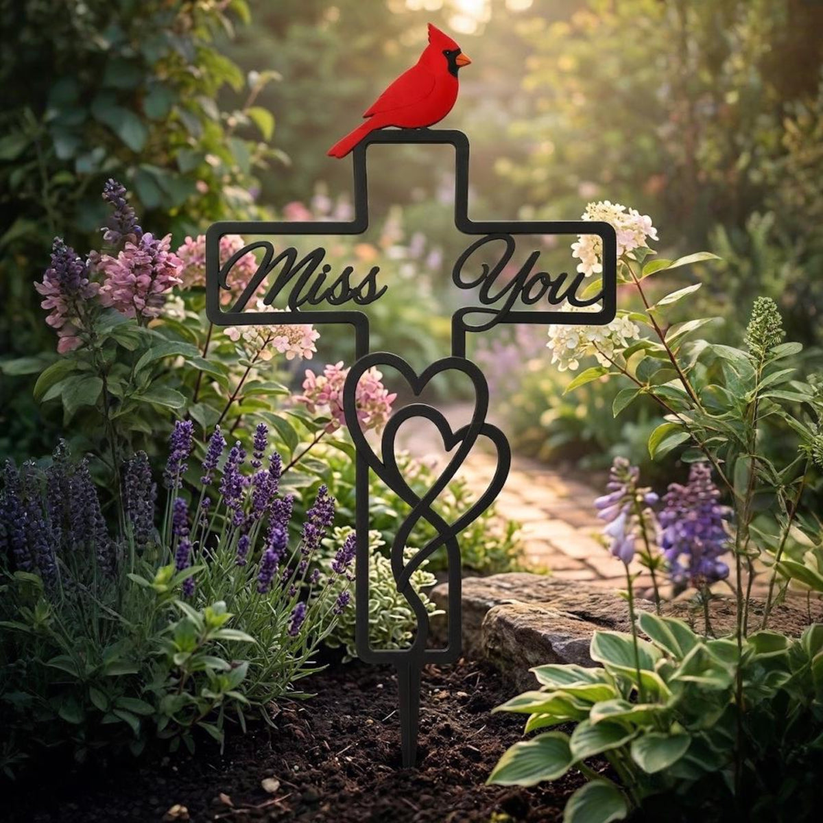 Memorial Garden Cross Stake Miss You Cardinal Decor Sympathy Grave Marker Remembrance Garden Sign Loss Of Loved One Gift 1781079651869.jpg
