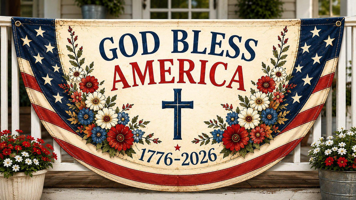 God Bless America Patriotic Banner Christian America 250 Decor 1776 2026 Front Porch Bunting Independence Day Decor 1781165172356.jpg