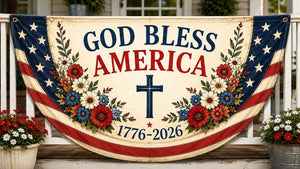 God Bless America Patriotic Banner Christian America 250 Decor 1776 2026 Front Porch Bunting Independence Day Decor 1781165172356.jpg