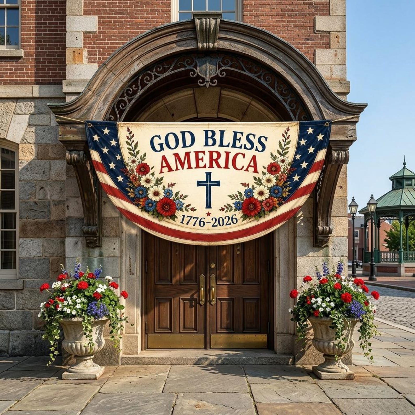God Bless America Patriotic Banner Christian America 250 Decor 1776 2026 Front Porch Bunting Independence Day Decor 1781165172514.jpg