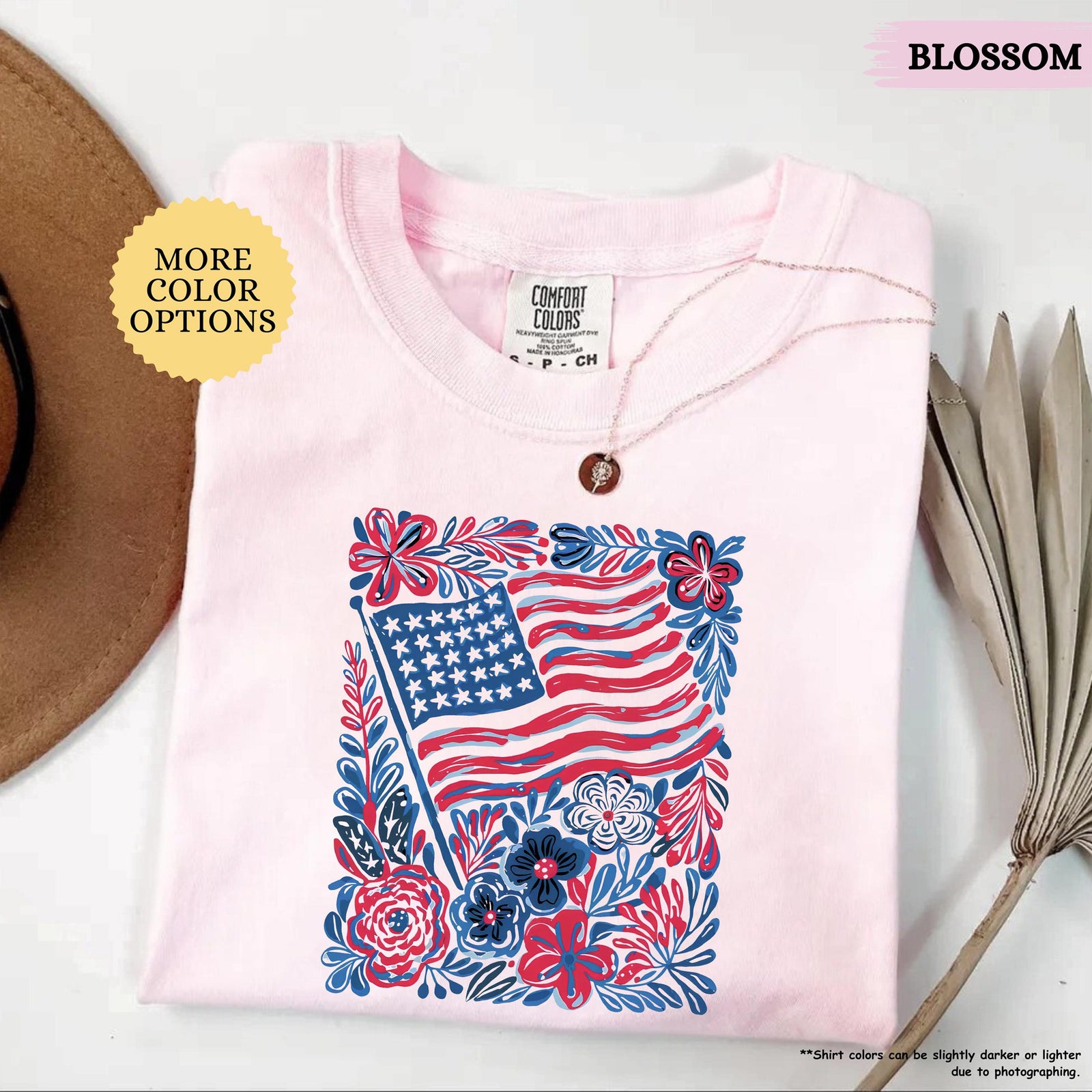 Comfort Colors Floral American Flag Shirt Patriotic Women Tee Red White And Blue Flowers Tshirt Girly Usa Shirt 250th Anniversary Gift 1781235304000.jpg