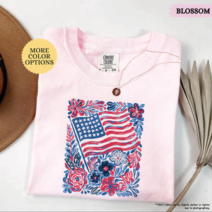 Comfort Colors Floral American Flag Shirt Patriotic Women Tee Red White And Blue Flowers Tshirt Girly Usa Shirt 250th Anniversary Gift 1781235304000.jpg
