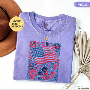 Comfort Colors Floral American Flag Shirt Patriotic Women Tee Red White And Blue Flowers Tshirt Girly Usa Shirt 250th Anniversary Gift 1781235304104.jpg