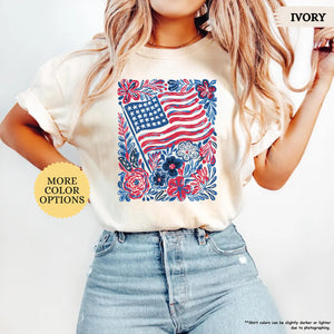 Comfort Colors Floral American Flag Shirt Patriotic Women Tee Red White And Blue Flowers Tshirt Girly Usa Shirt 250th Anniversary Gift 1781235304129.jpg