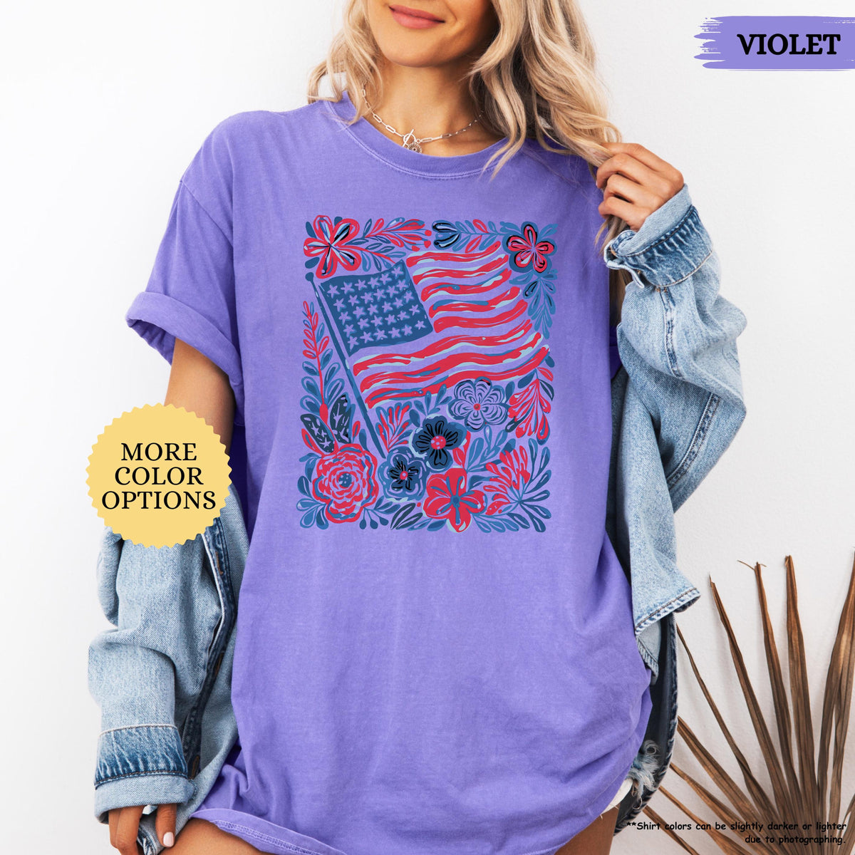 Comfort Colors Floral American Flag Shirt Patriotic Women Tee Red White And Blue Flowers Tshirt Girly Usa Shirt 250th Anniversary Gift 1781235304849.jpg