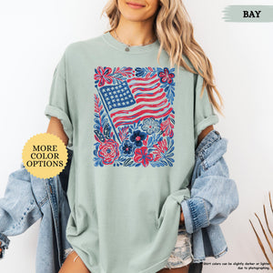 Comfort Colors Floral American Flag Shirt Patriotic Women Tee Red White And Blue Flowers Tshirt Girly Usa Shirt 250th Anniversary Gift 1781235304855.jpg