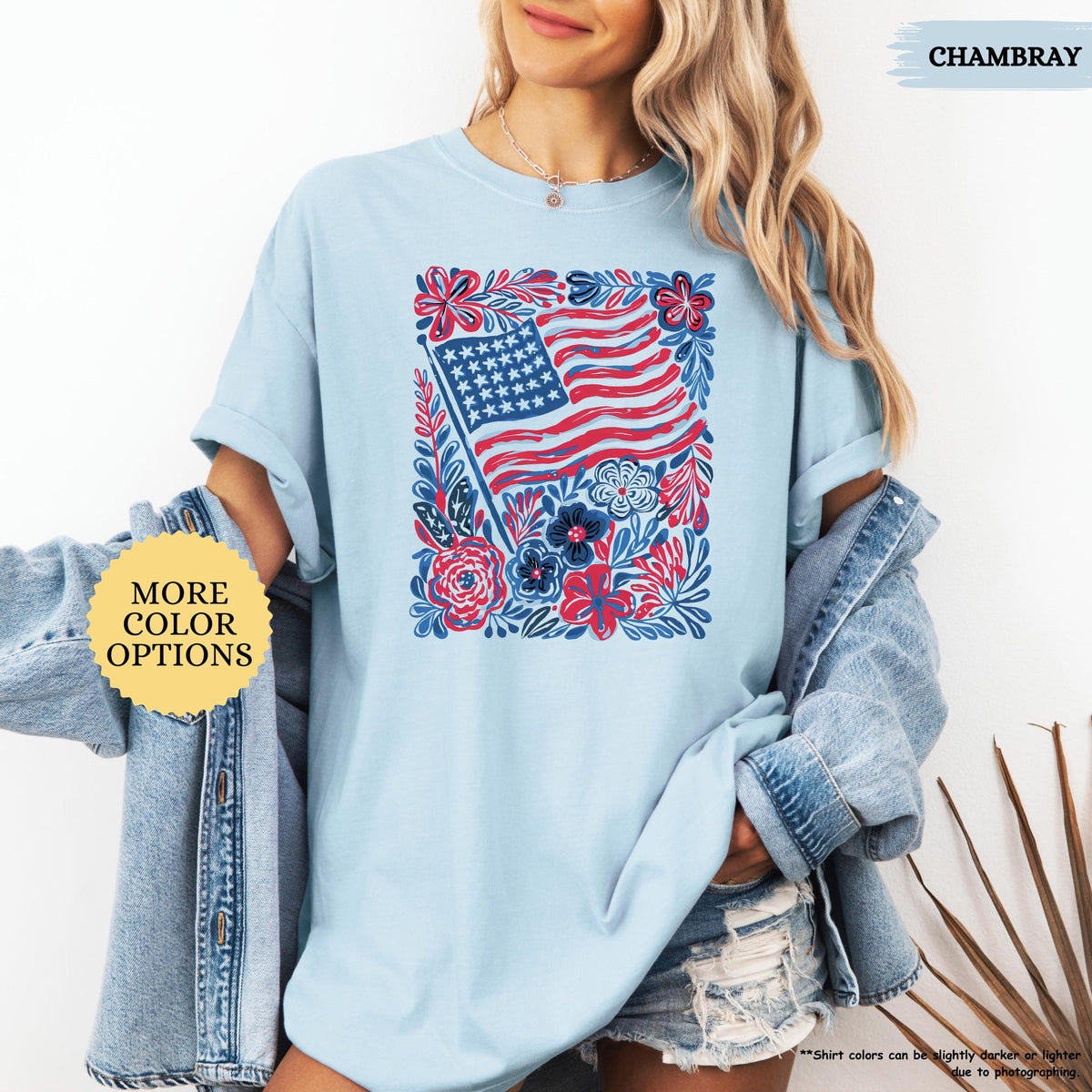 Comfort Colors Floral American Flag Shirt Patriotic Women Tee Red White And Blue Flowers Tshirt Girly Usa Shirt 250th Anniversary Gift 1781235304863.jpg