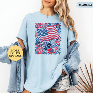 Comfort Colors Floral American Flag Shirt Patriotic Women Tee Red White And Blue Flowers Tshirt Girly Usa Shirt 250th Anniversary Gift 1781235304863.jpg