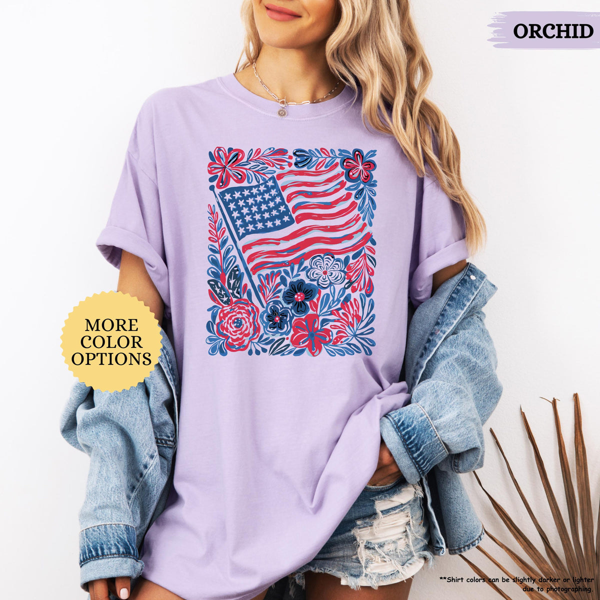 Comfort Colors Floral American Flag Shirt Patriotic Women Tee Red White And Blue Flowers Tshirt Girly Usa Shirt 250th Anniversary Gift 1781235304890.jpg