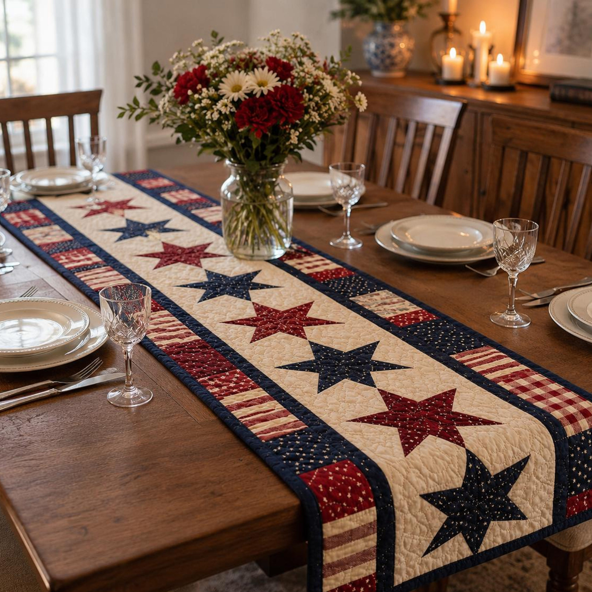Patriotic Stars Table Runner Quilted Americana Table Decor Red White And Blue Stripes Runner 4th Of July Dining Decor Independence Day Gift 1781498890537.png