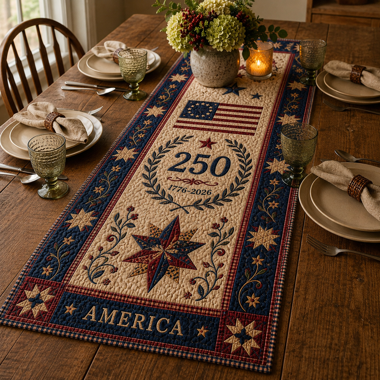 Patriotic 250th Anniversary Quilted Table Runner American Heritage Decor 1776 2026 Farmhouse Independence Day Table Decor Usa Flag Style 1781508560404.png