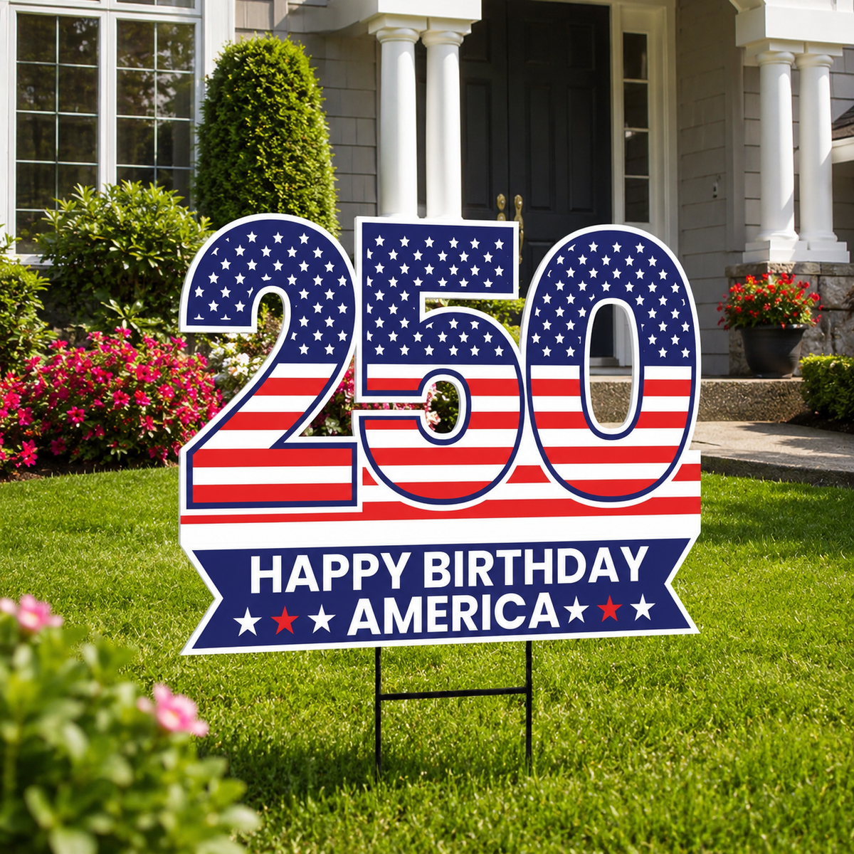 America 250 Year Yard Sign Happy Birthday America Lawn Display Weatherproof Coroplast Sign Metal H Stake Included Patriotic Yard Decor 1781511179188.png