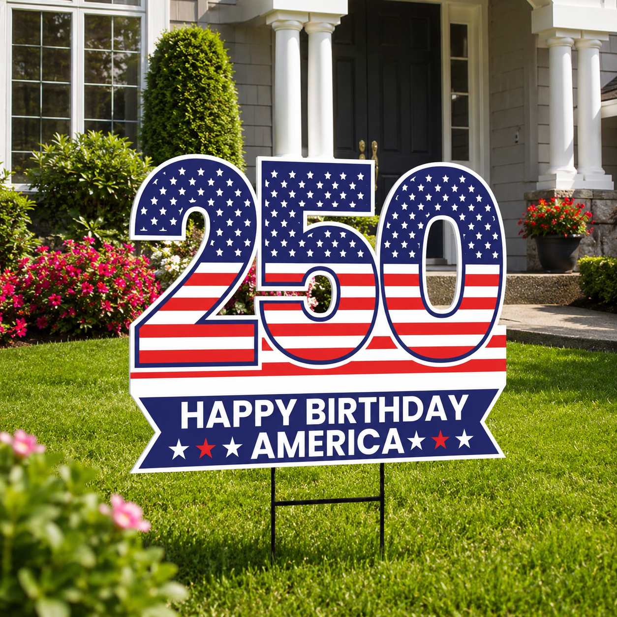 America 250 Year Yard Sign Happy Birthday America Lawn Display Weatherproof Coroplast Sign Metal H Stake Included Patriotic Yard Decor 1781511179188.png