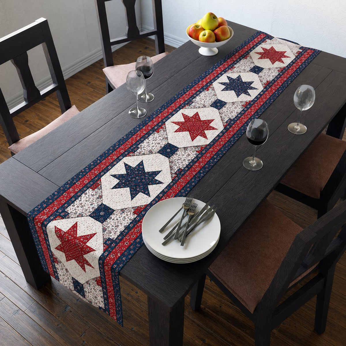Patriotic Table Runner Red White Blue Quilt Runner Americana Star Table Decor 4th Of July Dining Decor 1781512201709.jpg