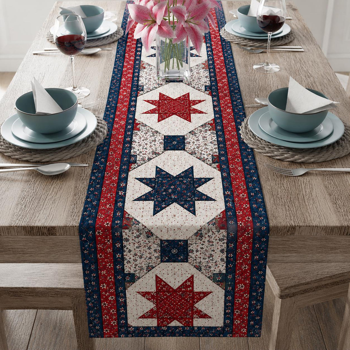 Patriotic Table Runner Red White Blue Quilt Runner Americana Star Table Decor 4th Of July Dining Decor 1781512202548.jpg