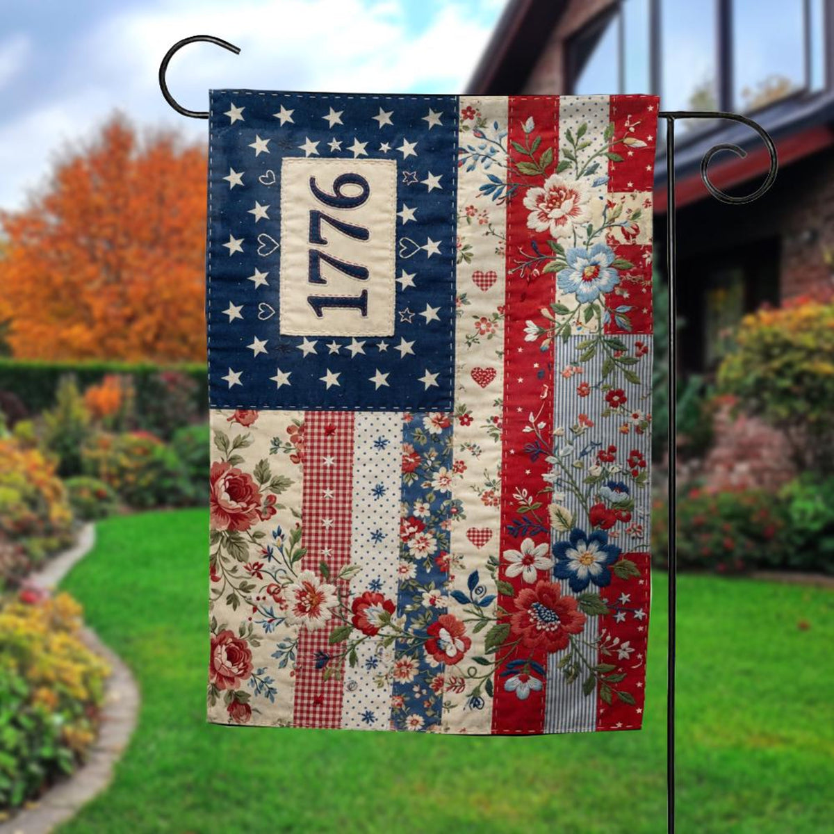 Floral Faux Patchwork American Flag 1776 Garden Flag Patriotic Floral Usa Flag 4th Of July Decor Rustic Independence Day Yard Flag 1781576920334.jpg