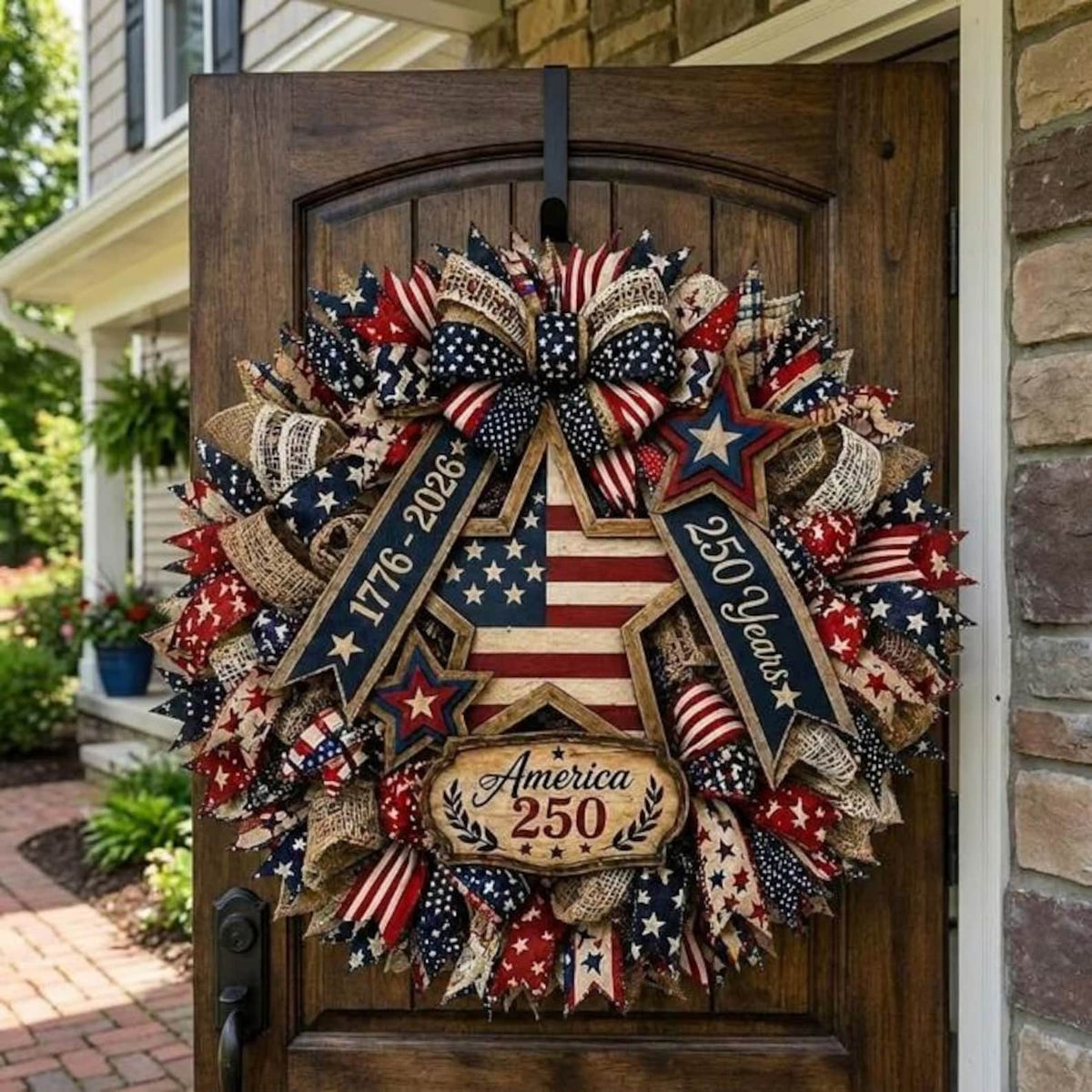 America 250th Years Wooden Wreath Patriotic Eagle Door Sign Plaque Patriotic Eagle Door Sign 1776 2026 Usa Anniversary 2d Printed Product 1781596399567.jpg