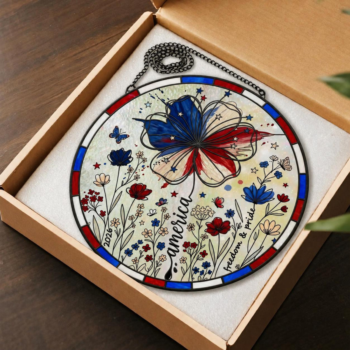 Usa 250 Years Stained Glass Suncatcher Patriotic Floral Acrylic Window Hanging 4th Of July 2026 Decor American Rose Cornflower Gift 1781600156959.jpg