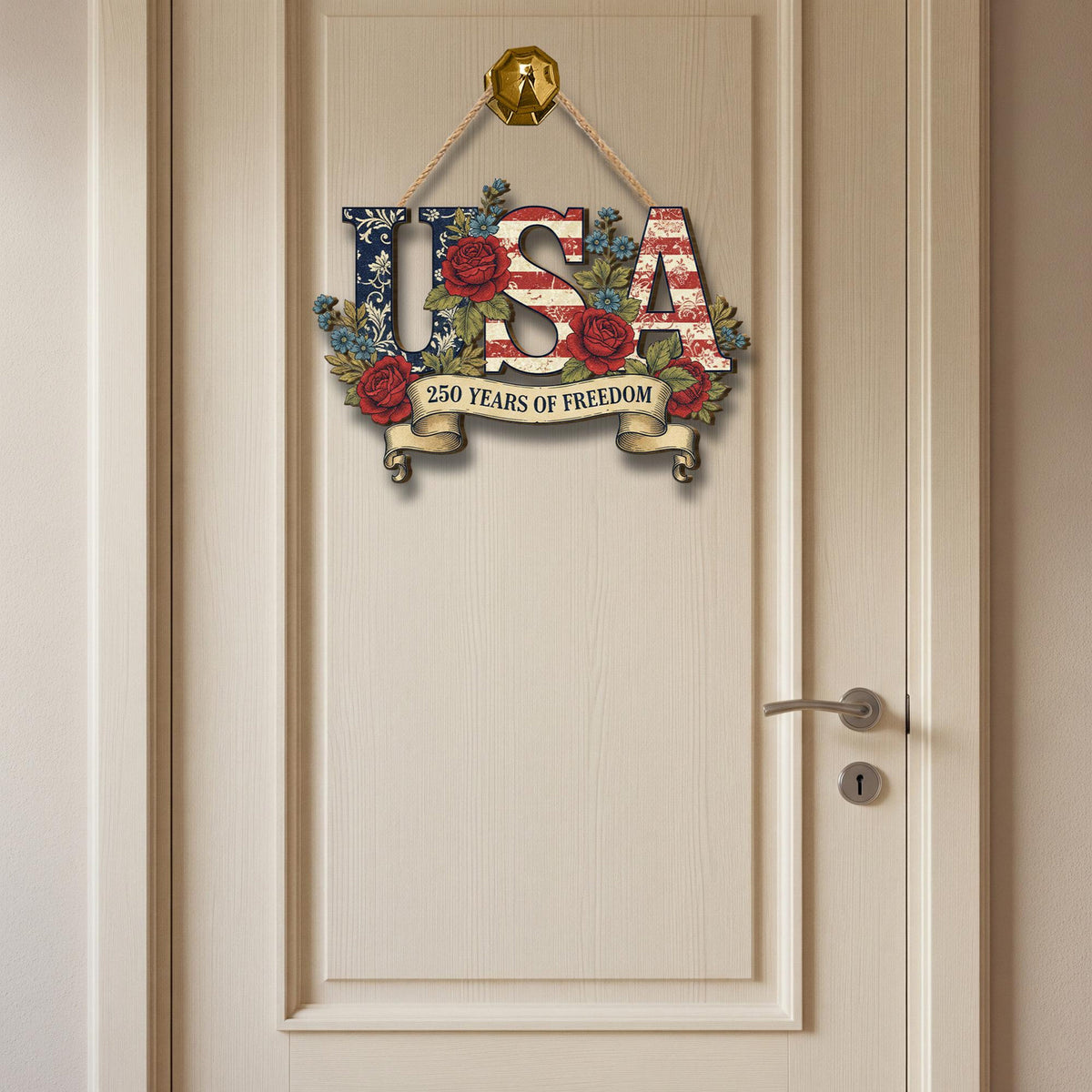 Usa 250th Anniversary Wooden Sign Patriotic Door Hanging Decor American Flag Floral Wall Sign 1781600372311.jpg
