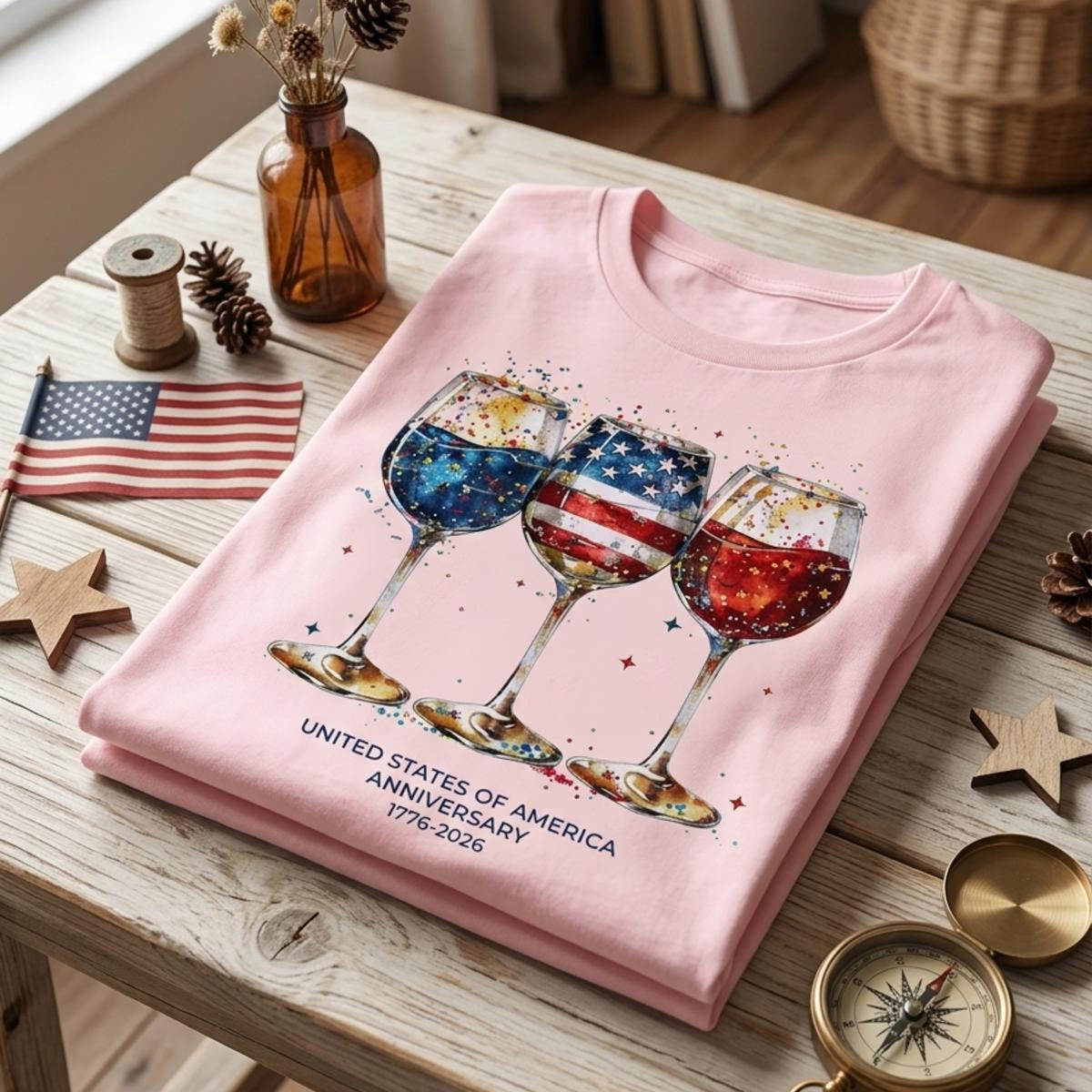 Watercolor Wine Glasses United States Of America Anniversary 1776 2026 Tee Wine Lover Gift Independence Day Tee Red White And Blue Shirt 1781602980294.jpg