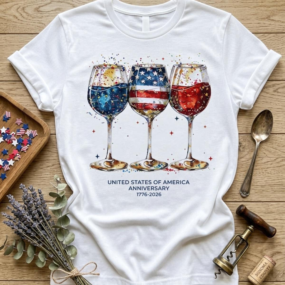 Watercolor Wine Glasses United States Of America Anniversary 1776 2026 Tee Wine Lover Gift Independence Day Tee Red White And Blue Shirt 1781602980372.jpg