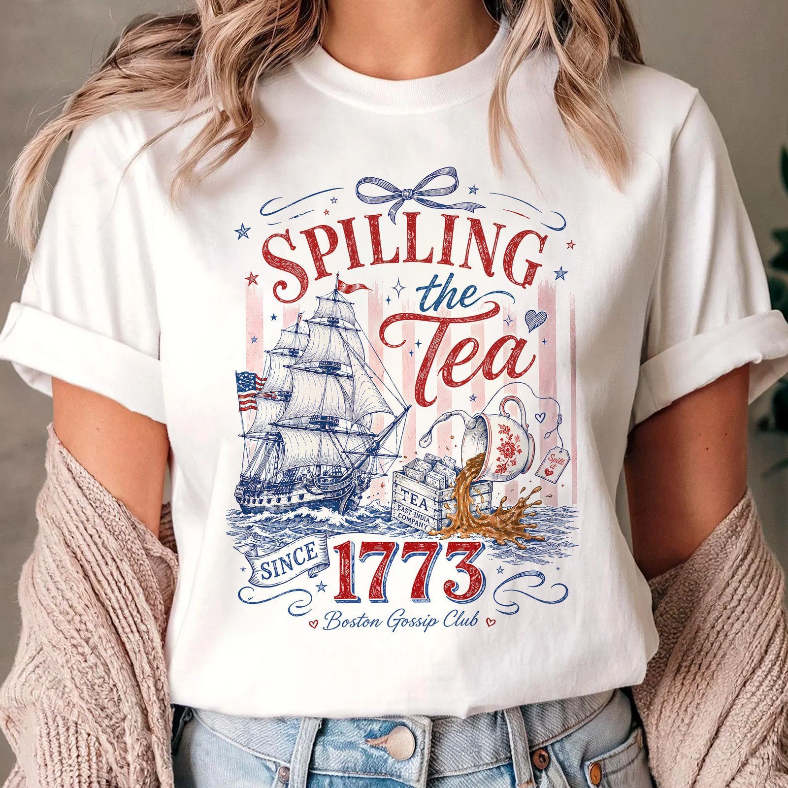 Patriotic Bow Coquette Shirt Spilling The Tea Since 1773 Tee Vintage Usa Celebration Shirt 1781680142324.jpg