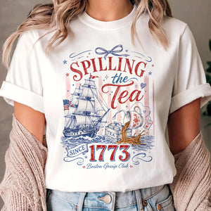 Patriotic Bow Coquette Shirt Spilling The Tea Since 1773 Tee Vintage Usa Celebration Shirt 1781680142324.jpg