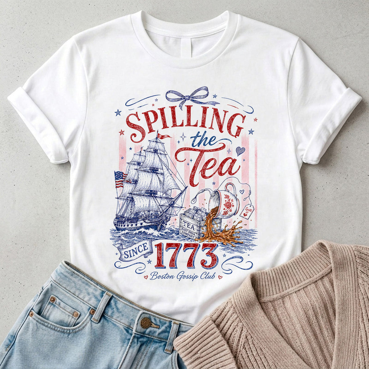 Patriotic Bow Coquette Shirt Spilling The Tea Since 1773 Tee Vintage Usa Celebration Shirt 1781680142331.jpg