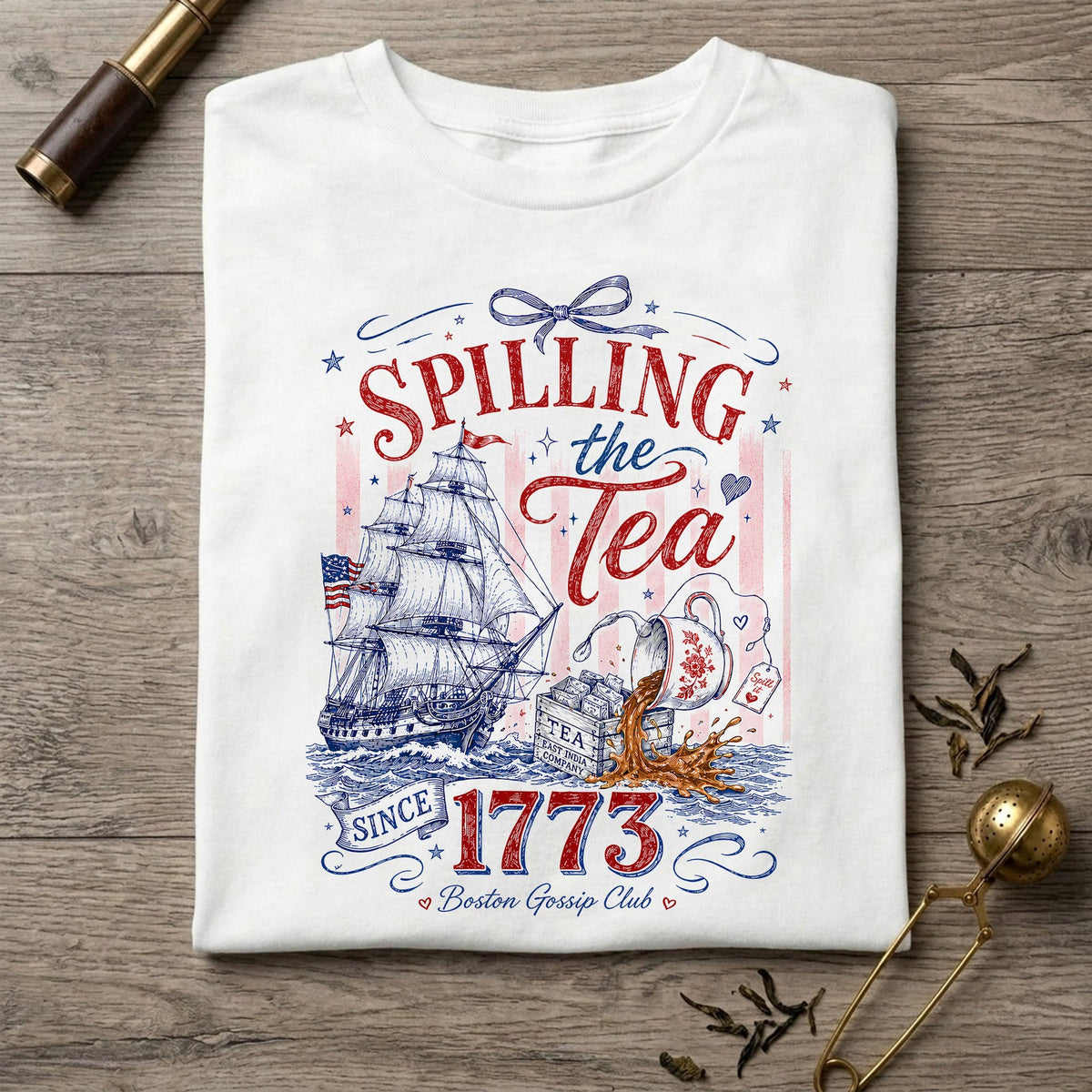 Patriotic Bow Coquette Shirt Spilling The Tea Since 1773 Tee Vintage Usa Celebration Shirt 1781680142336.jpg