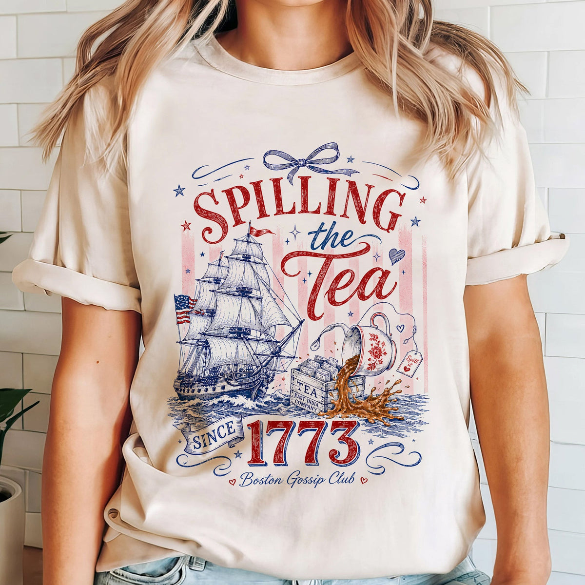 Patriotic Bow Coquette Shirt Spilling The Tea Since 1773 Tee Vintage Usa Celebration Shirt 1781680142837.jpg