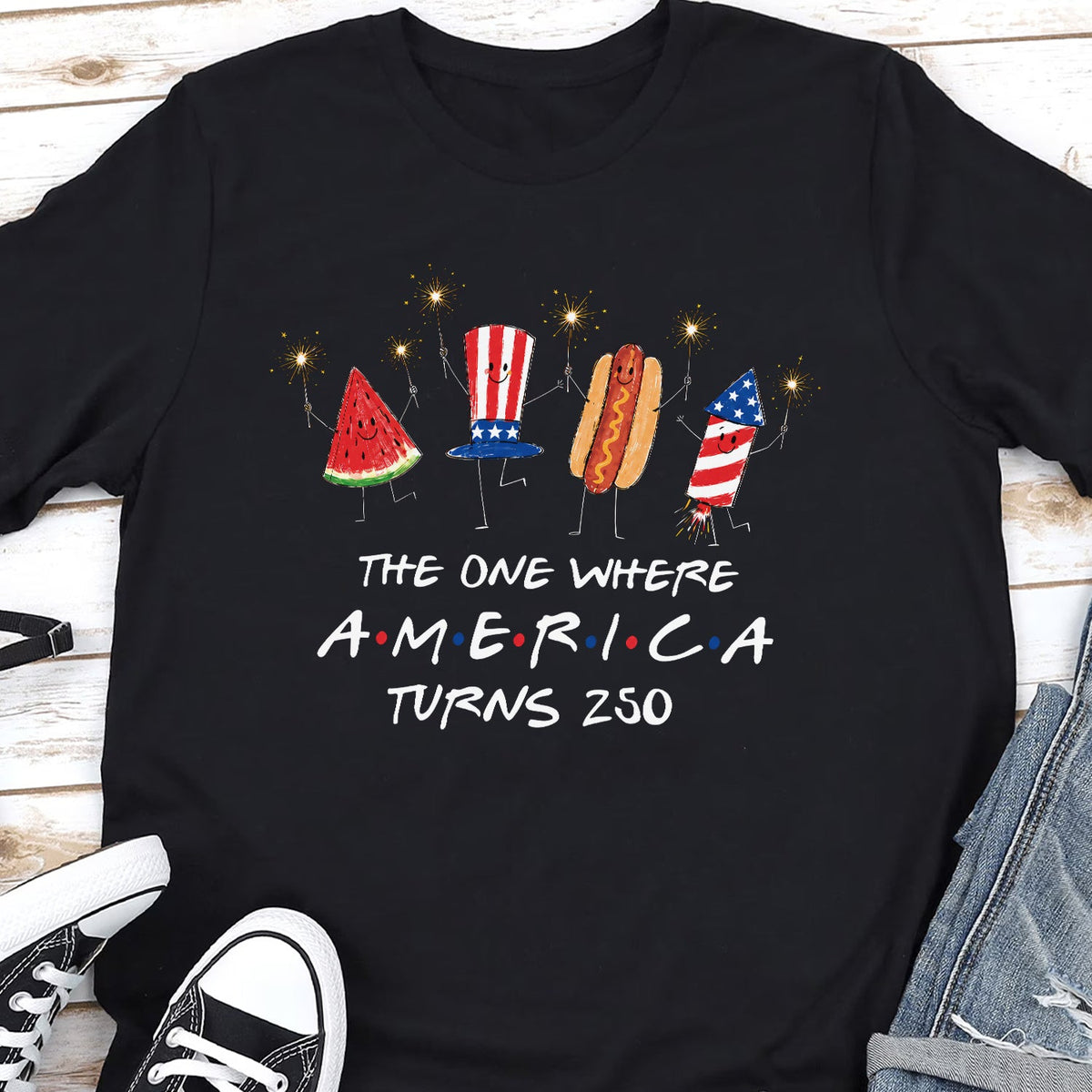 Watermelon Hotdog Firework Friend Patriotic Doodle Shirt Cute Fourth Of July Shirt Retro American Shirt Funny Sumer 250th Shirt 1781681554798.jpg