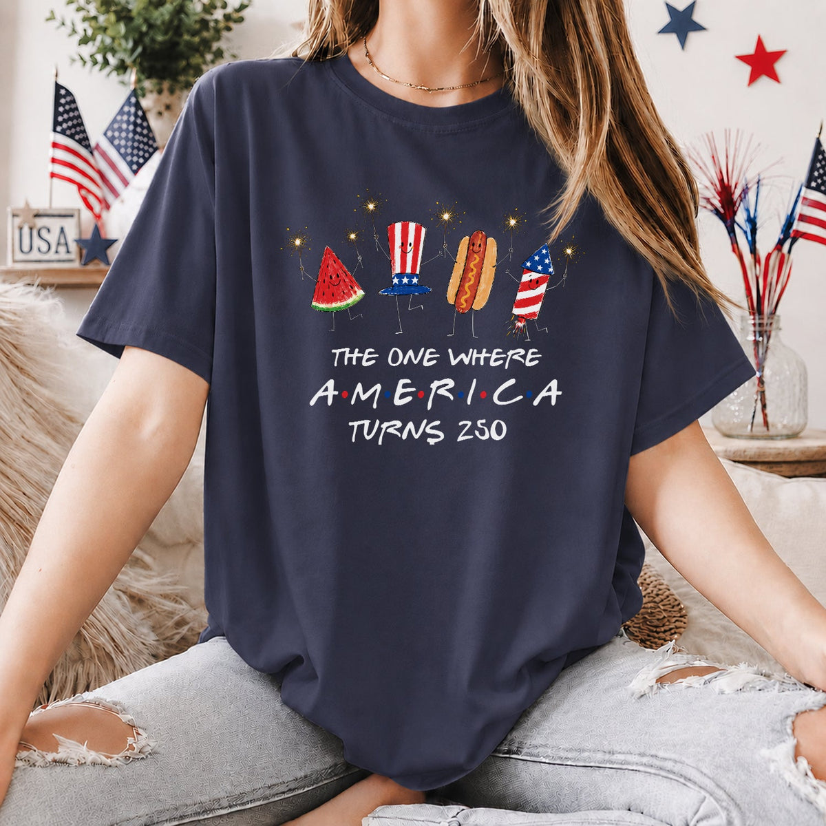 Watermelon Hotdog Firework Friend Patriotic Doodle Shirt Cute Fourth Of July Shirt Retro American Shirt Funny Sumer 250th Shirt 1781681554814.jpg