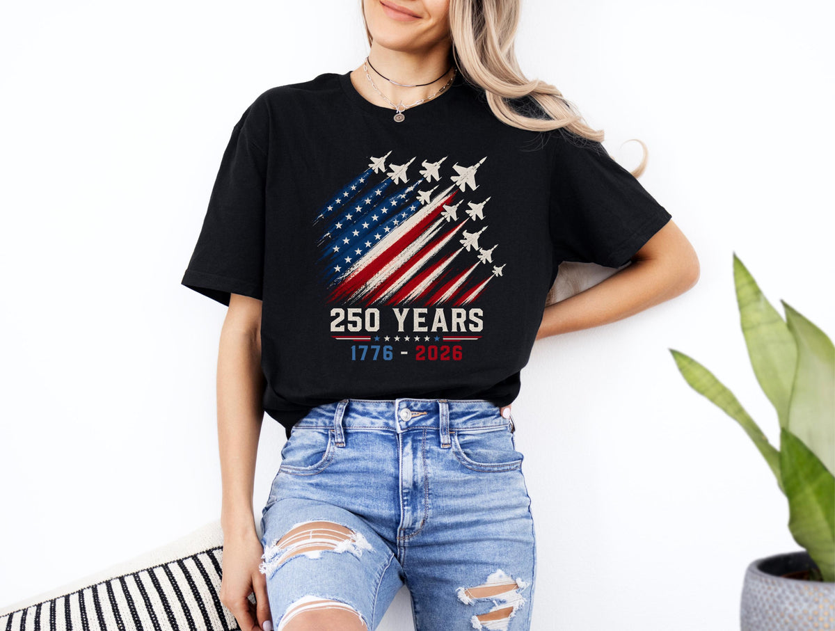 Usa 250th Anniversary Shirt 1776 2026 250 Years Tee Patriotic Jet Fighter Shirt 4th Of July Tee American Flag Freedom Tshirt 1781683878043.jpg