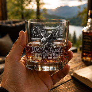 America We The People Whiskey Glass 250th Anniversary Printed Glass 250 Years Us Flag Patriotic Bourbon Glass 1776 2026 Rocks Glass Gift 1781859818577.jpg