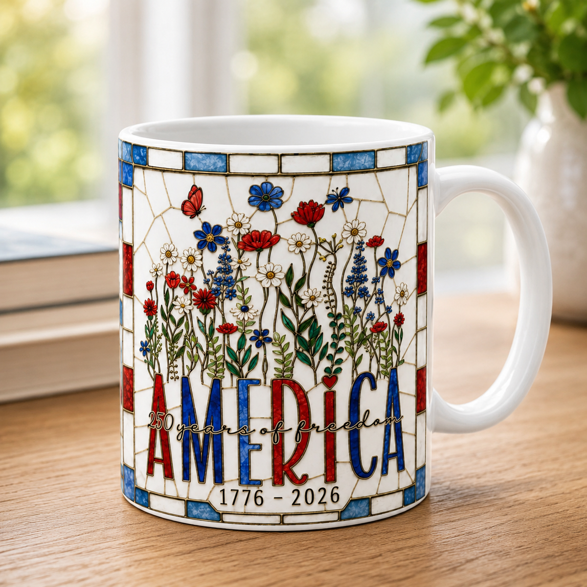 America 250 Faux Stained Glass Mug Wildflower Coffee Mug Floral Patriotic Cup Independence Day Gift 1781861977358.png