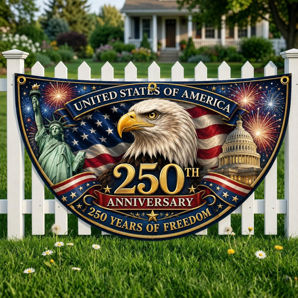 Usa 250th Anniversary Patriotic Bunting Banner Custom Family Name America 1776 2026 Semicircle Fence Flag Christian Freedom Porch Decor 1782186844842.jpg