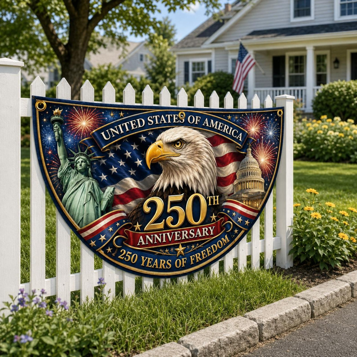 Usa 250th Anniversary Patriotic Bunting Banner Custom Family Name America 1776 2026 Semicircle Fence Flag Christian Freedom Porch Decor 1782186844863.jpg