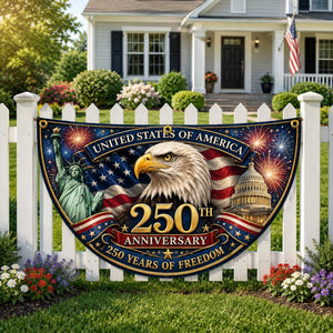 Usa 250th Anniversary Patriotic Bunting Banner Custom Family Name America 1776 2026 Semicircle Fence Flag Christian Freedom Porch Decor 1782186844892.jpg
