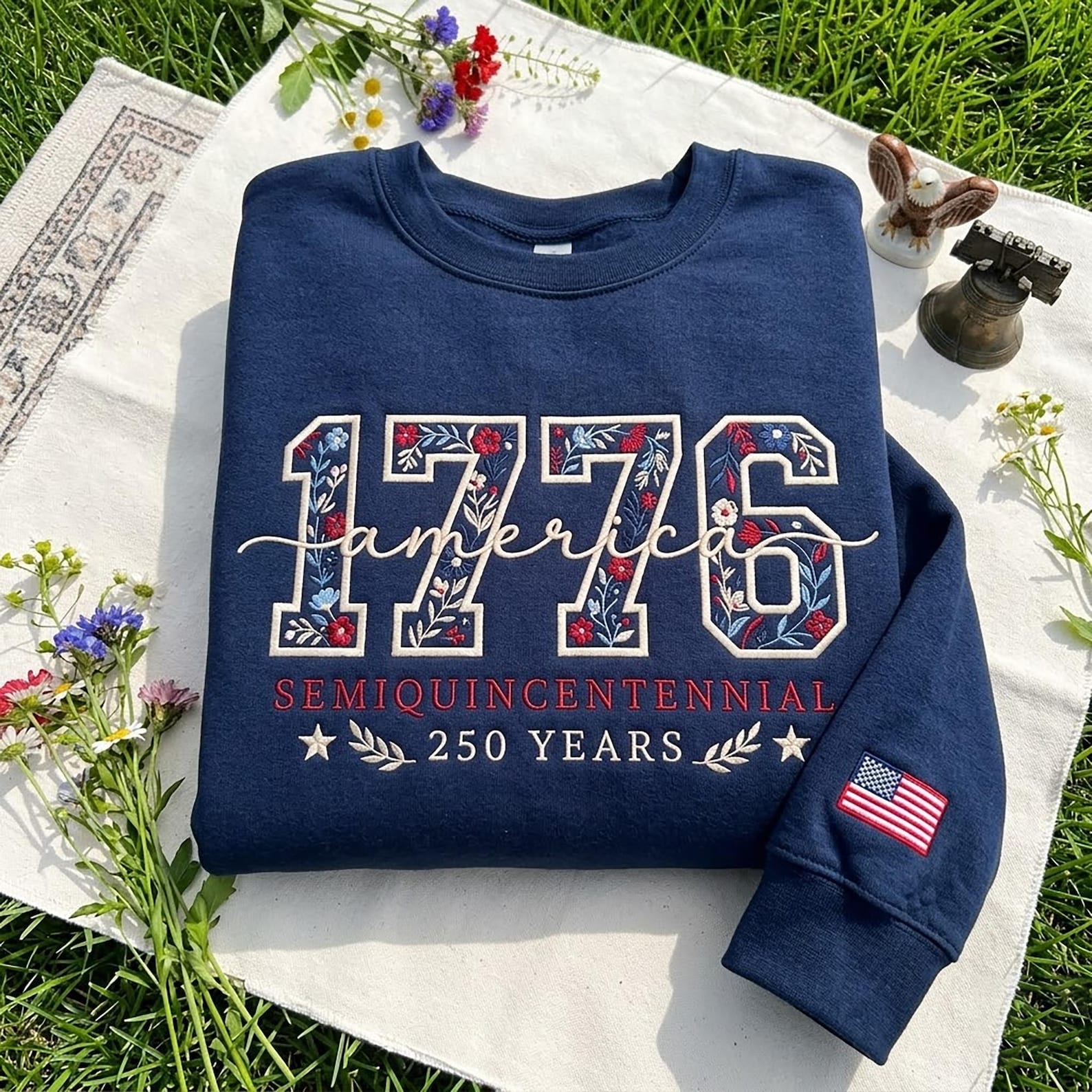 Embroidered Varsity 1776 Floral Shirt Happy 250th Birthday Crewnecksemiquincentennial Gift 4th Of July Patriotic Gift Usa Floral Shirt 1782187638086.jpg