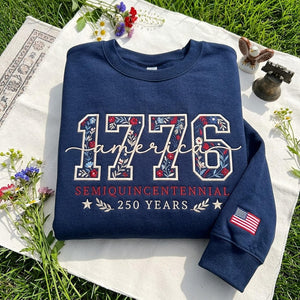 Embroidered Varsity 1776 Floral Shirt Happy 250th Birthday Crewnecksemiquincentennial Gift 4th Of July Patriotic Gift Usa Floral Shirt 1782187638086.jpg