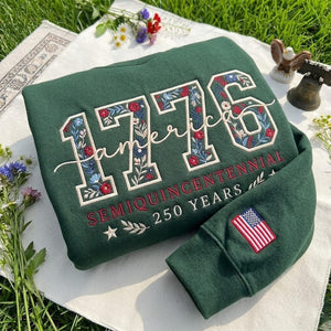 Embroidered Varsity 1776 Floral Shirt Happy 250th Birthday Crewnecksemiquincentennial Gift 4th Of July Patriotic Gift Usa Floral Shirt 1782187638157.jpg