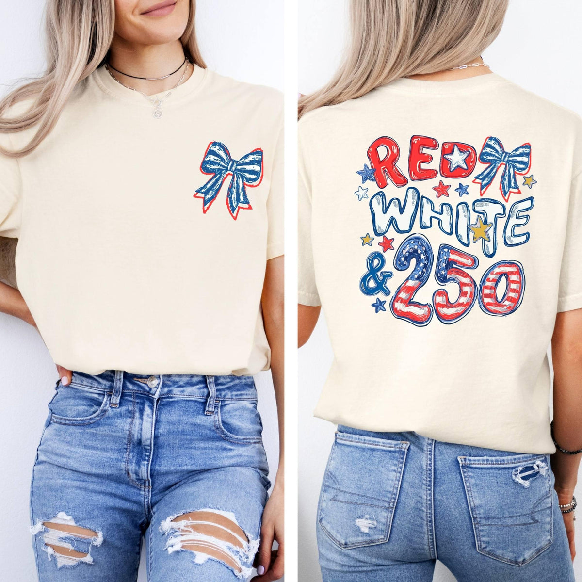 Red White And 250 Shirt Coquette 4th Of July Tee  America 250th Anniversary Comfort Colors  Patriotic Bow Front Back Usa Holiday Gift Top 1782201540106.jpg