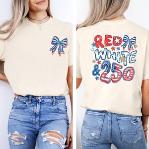 Red White And 250 Shirt Coquette 4th Of July Tee  America 250th Anniversary Comfort Colors  Patriotic Bow Front Back Usa Holiday Gift Top 1782201540106.jpg