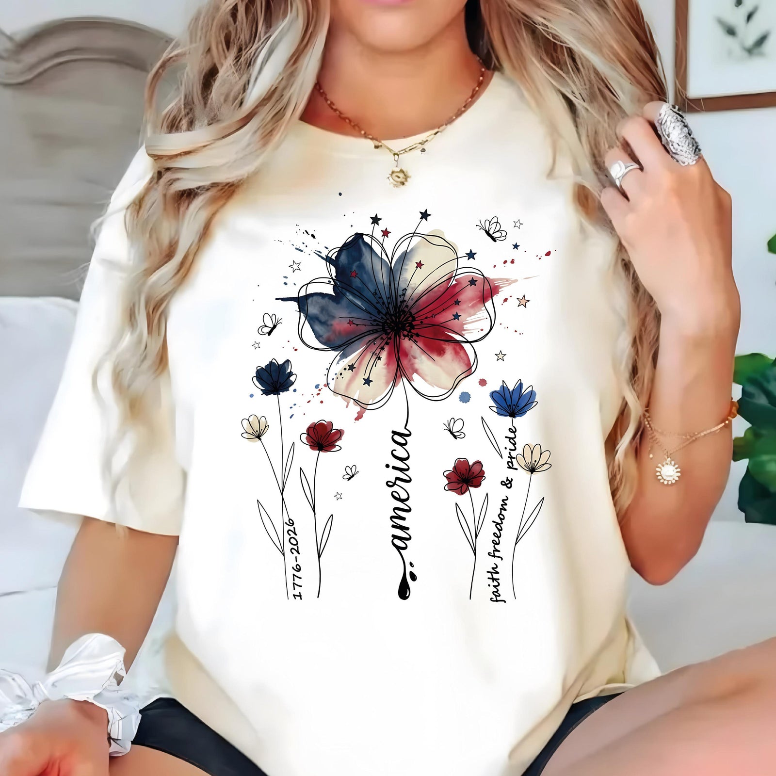 Usa 250th Anniversary Floral Shirt 1776 2026 Comfort Colors Patriotic Wildflower Tee America 250 Years Freedom 4th Of July Tee Women Boho 1782275413832.jpg