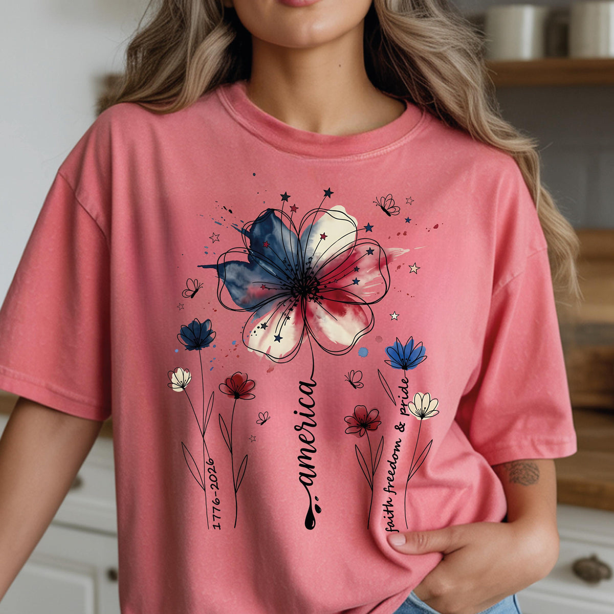 Usa 250th Anniversary Floral Shirt 1776 2026 Comfort Colors Patriotic Wildflower Tee America 250 Years Freedom 4th Of July Tee Women Boho 1782275414650.jpg