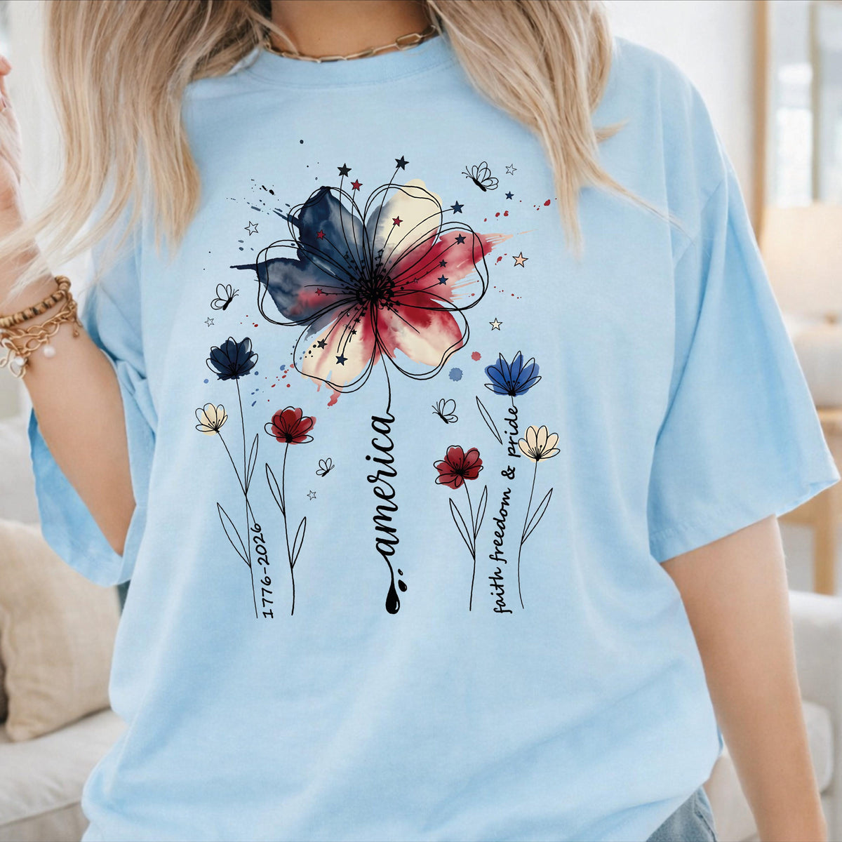 Usa 250th Anniversary Floral Shirt 1776 2026 Comfort Colors Patriotic Wildflower Tee America 250 Years Freedom 4th Of July Tee Women Boho 1782275414806.jpg