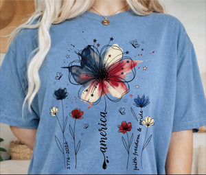 Usa 250th Anniversary Floral Shirt 1776 2026 Comfort Colors Patriotic Wildflower Tee America 250 Years Freedom 4th Of July Tee Women Boho 1782275415154.jpg