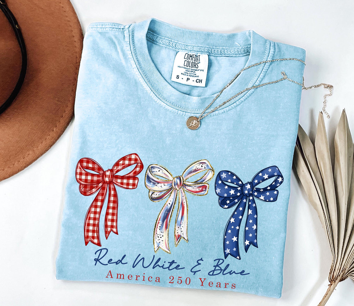 Comfort Colors Red White  Blue America 250th Anniversary Shirt Independence Day Shirt Patriotic Bow Shirt Coquette 4th Of July Gift 1782290619787.jpg
