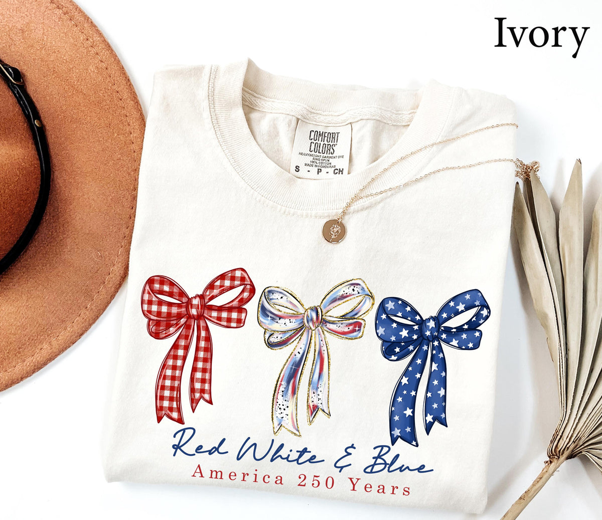 Comfort Colors Red White  Blue America 250th Anniversary Shirt Independence Day Shirt Patriotic Bow Shirt Coquette 4th Of July Gift 1782290621646.jpg