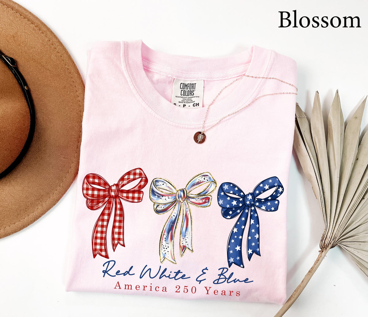 Comfort Colors Red White  Blue America 250th Anniversary Shirt Independence Day Shirt Patriotic Bow Shirt Coquette 4th Of July Gift 1782290621879.jpg